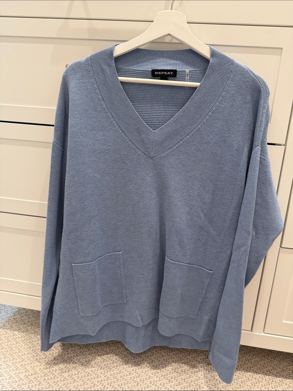 Repeat Cashmere Powder Blue Women's Blue V-Neck Cotton Blend Sweater